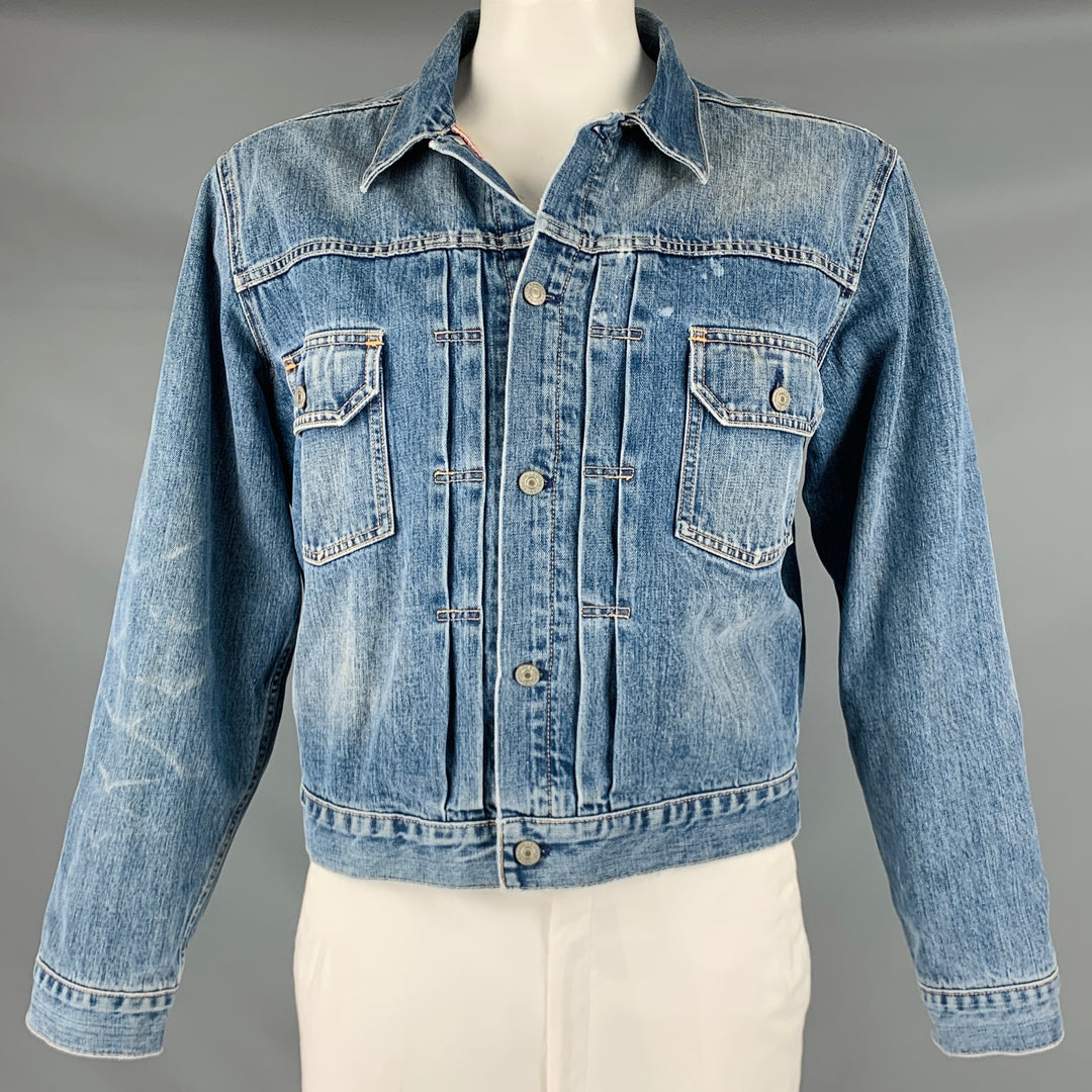RRL by RALPH LAUREN Size XL Blue Wash Denim Trucker Jacket