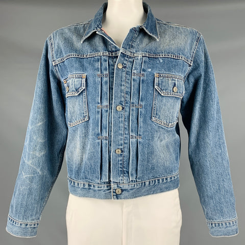 RRL by RALPH LAUREN Size XL Blue Wash Denim Trucker Jacket