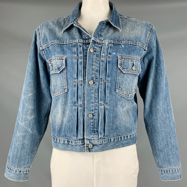 RRL by RALPH LAUREN Size XL Blue Wash Denim Trucker Jacket