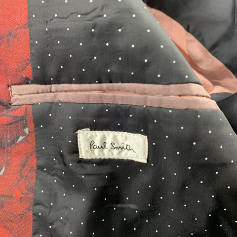 PAUL SMITH Size 40 Burgundy & Black Print Cotton Blend Notch Lapel Sport Coat