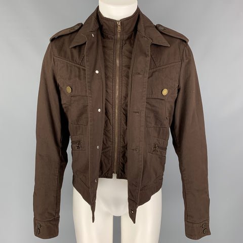 JEAN PAUL GAULTIER Talla 40 Chaleco simulado con botones marrón Chaqueta con espalda marinera