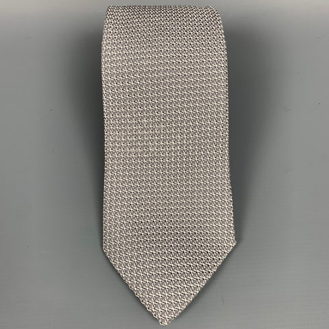 DRAKES LONDON Light Gray & Silver Textured Silk Tie