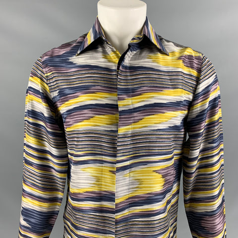 MISSONI Size S Purple & Gold Print Silk French Cuff Long Sleeve Shirt