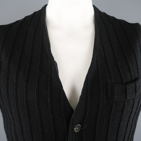 YOHJI YAMAMOTO M Black Knitted Wool Blend Reversible Vest