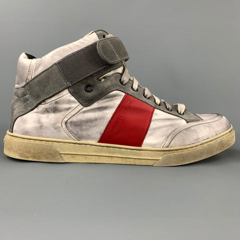 SAINT LAURENT Size 9 Silver Distressed Leather High Top Sneakers