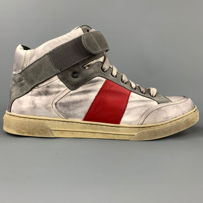 SAINT LAURENT Size 9 Silver Distressed Leather High Top Sneakers