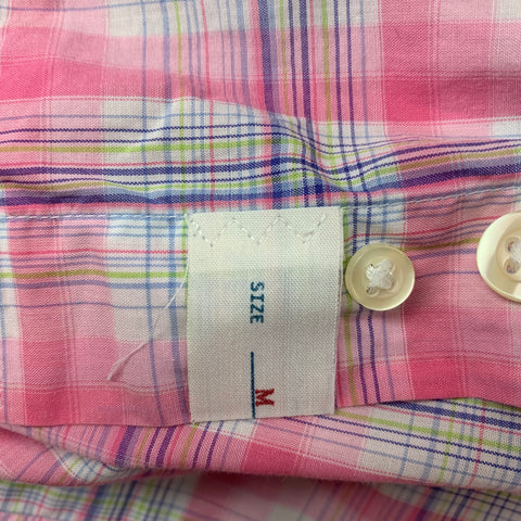 CAFE COTON Size M Pink White Plaid Cotton Short Sleeve Shirt
