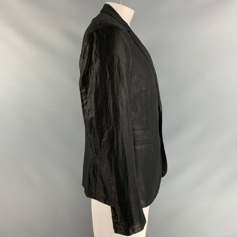 NEIL BARRETT Chest Size 42 Black Wrinkled Linen Notch Lapel Sport Coat