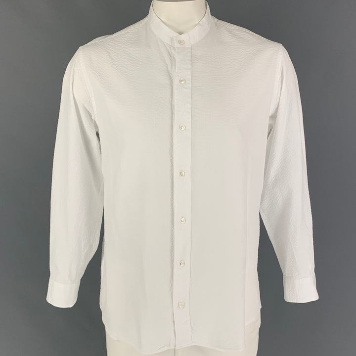GIORGIO ARMANI Size L White Textured Cotton Nehru Collar Long Sleeve Shirt