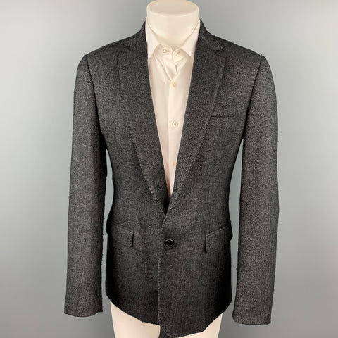 ALLESANDRO DELL' ACQUA Size 38 Charcoal Herringbone Virgin Wool Sport Coat