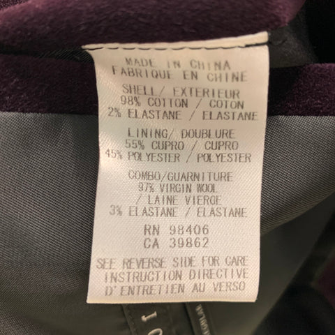 THEORY Size 36 Purple Black Velvet Cotton Elastane Sport Coat