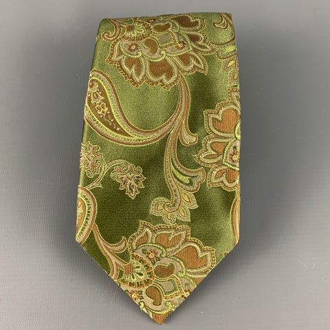 CANALI Green Taupe Paisley Silk Tie