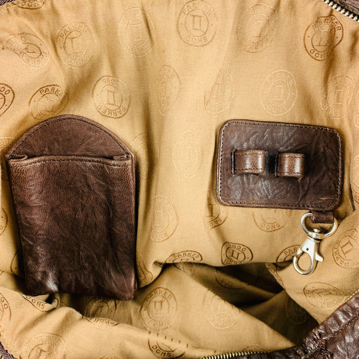 PARKER OCHS Brown Mixed Leathers Alligator Leather Hobo Handbag