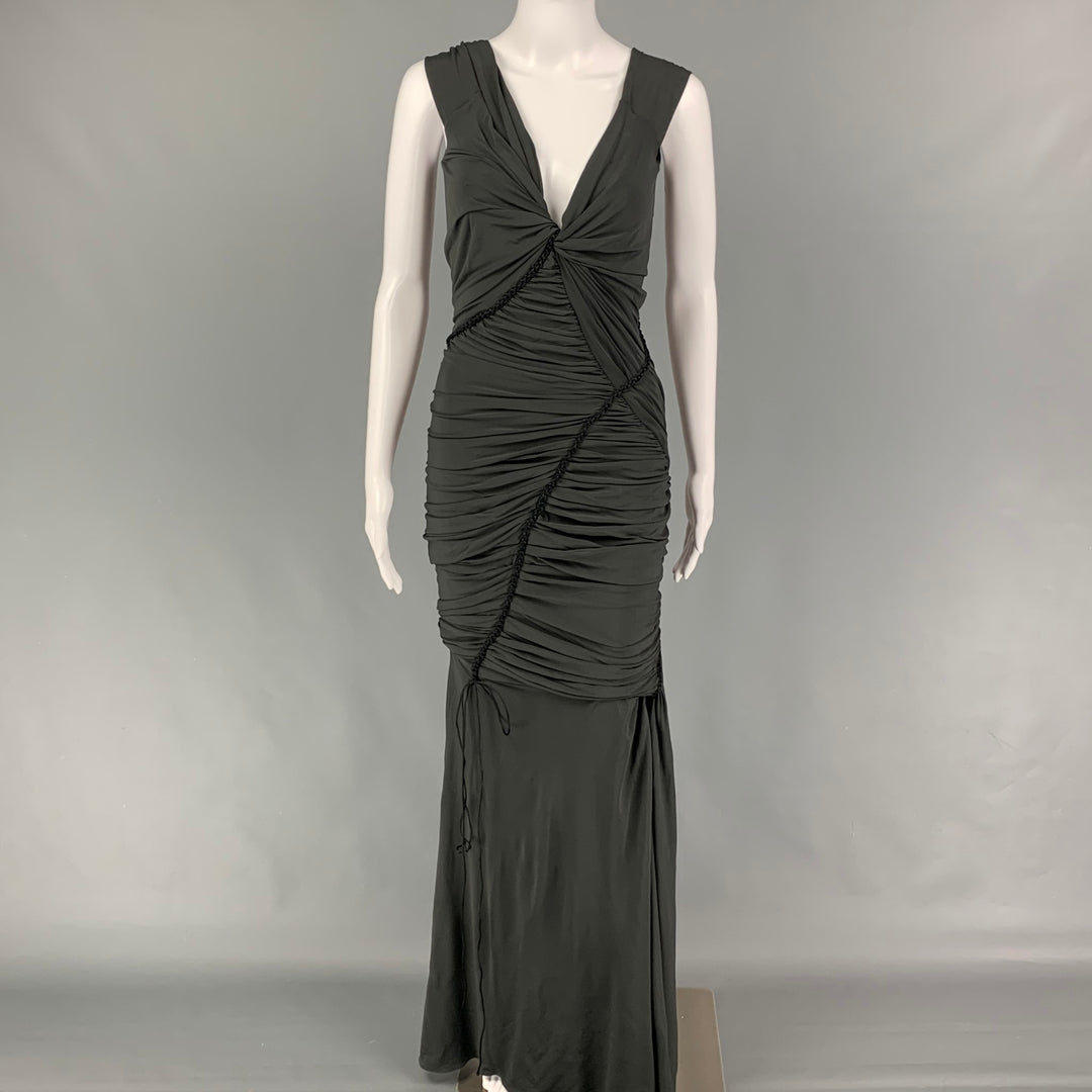 DONNA KARAN Size M Slate Viscose Ruched Sleeveless Long Dress DONNA KARAN Size M Slate Viscose Ruched Sleeveless Long Dress