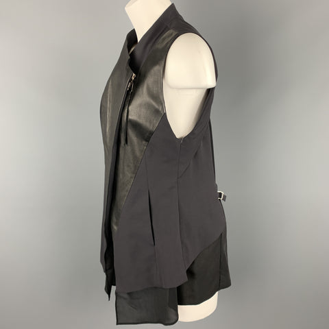 DEMOO PARKCHOONMO Size M Black Leather Panel Asymmetrical Zip Vest