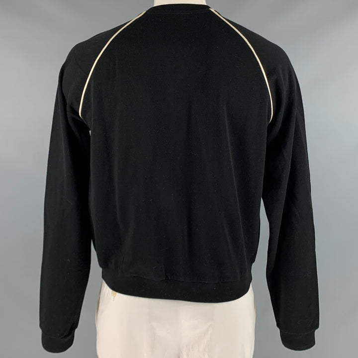 ALEXANDER MCQUEEN Size XL Black White Cotton Zip Up Cardigan