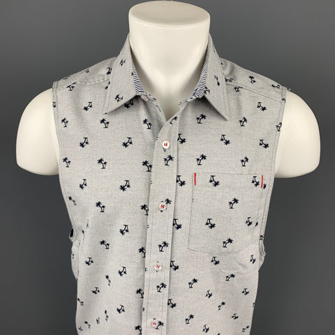 ANDREW CHRISTIAN Size S Light Grey Print Cotton Patch Pocket Sleeveless Shirt