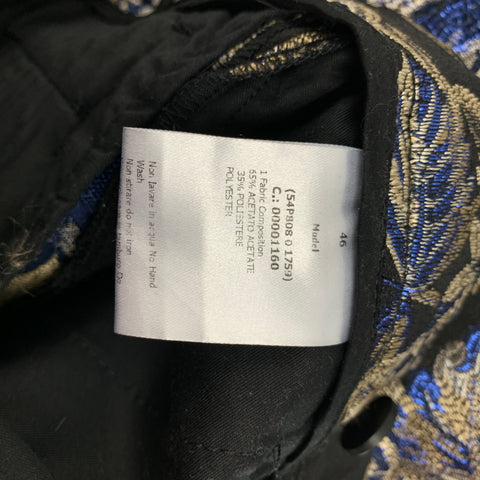 CHRISTIAN PELLIZZARI Size 36 Black Blue Silver Jacquard Acetate Blend Peak Lapel Coat Suit