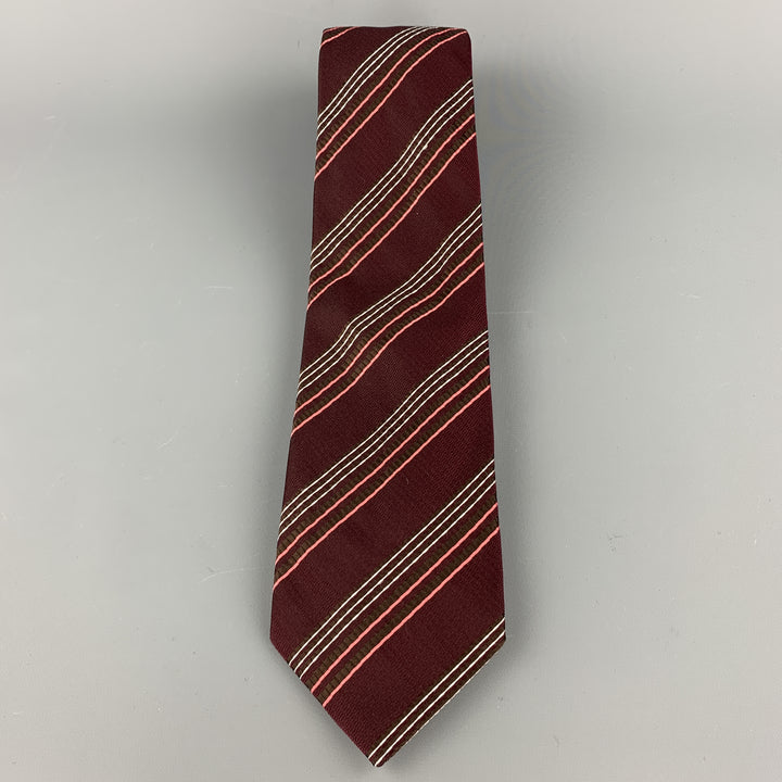 GIORGIO ARMANI Burgundy Striped Textured Silk Tie