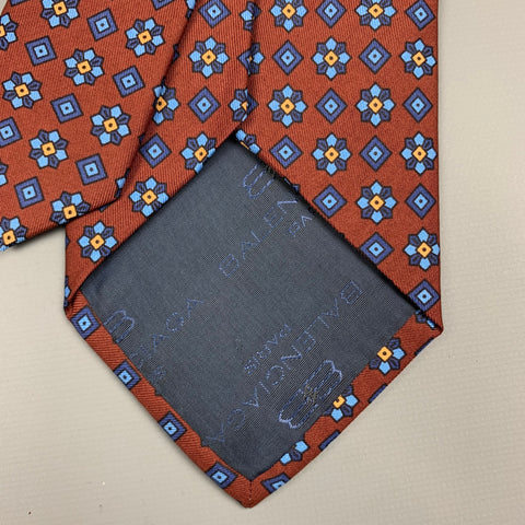 BALENCIAGA Burgundy & Blue Floral Silk Tie