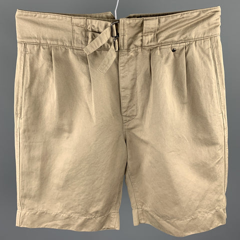 VALENTINO Size 32 Khaki Pleated Cotton Button Fly Shorts