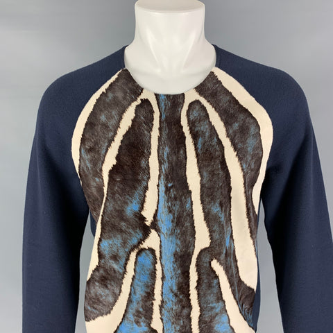 LOUIS VUITTON Printemps 2017 par Kim Jones M Pull sans col en coton à imprimé animal marron marine