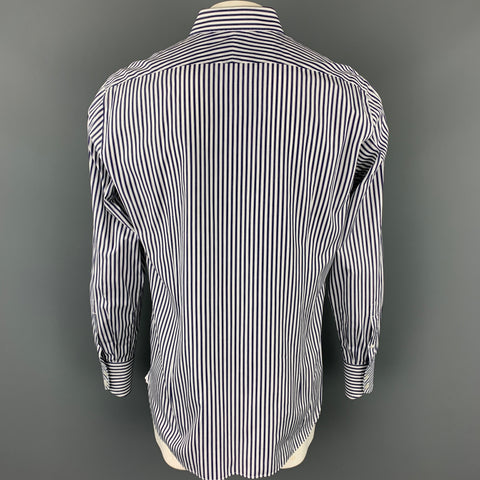 TOM FORD Size XL Navy & White Vertical Stripe Cotton Button Up Long Sleeve Shirt