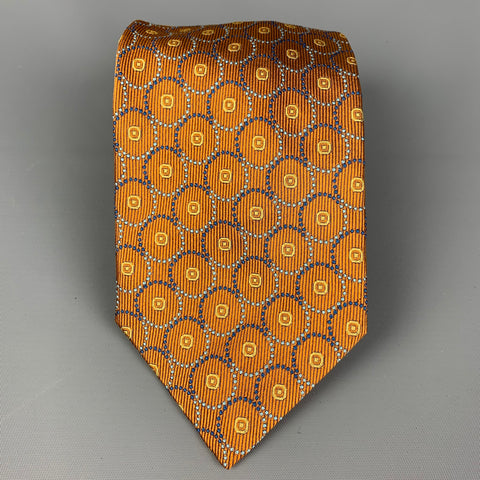 WILKES BASHFORD Mustard Blue Circles Silk Tie