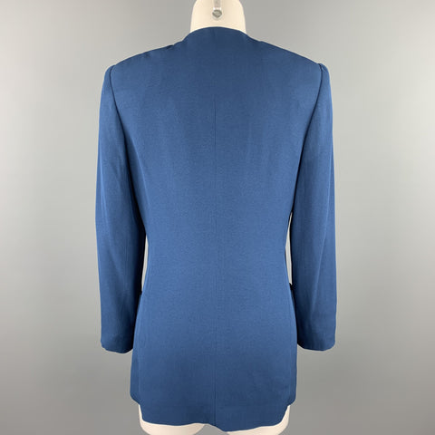 ROSANNA MANZONI Talla 6 Chaqueta sin cuello con frente abierto de seda de sarga azul