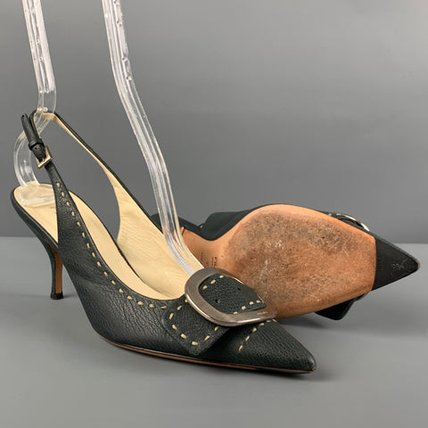 Zapatos de tacón con hebilla de cuero azul marino PRADA Talla 7