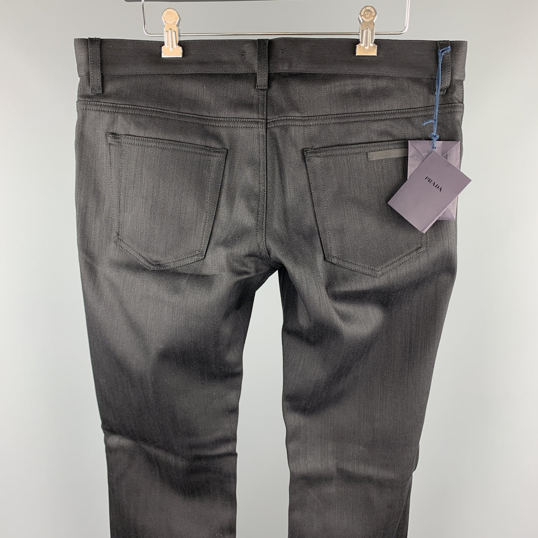 PRADA Taille 34 Jean uni noir en coton / polyuréthane avec braguette boutonnée