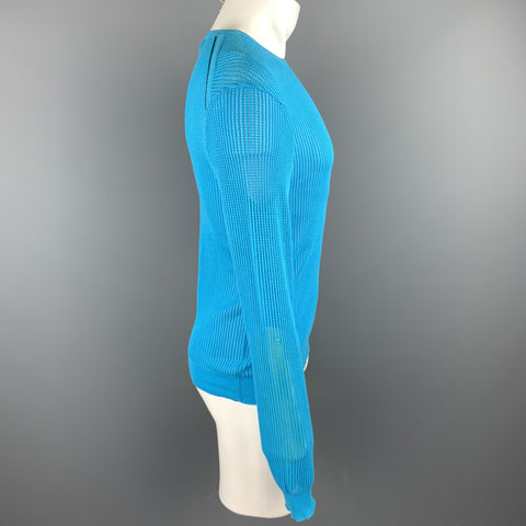 CALVIN KLEIN COLLECTION Size S Aqua Mesh Cotton Crew-Neck Pullover