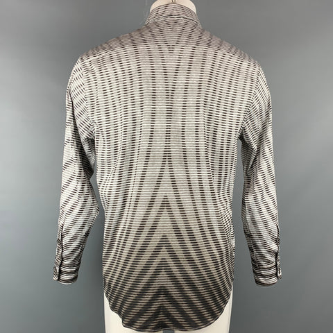 GIORGIO ARMANI Size M Grey & White Print Cotton Hidden Buttons Long Sleeve Shirt