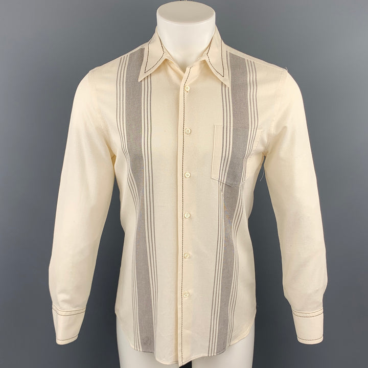 PRADA Size S Cream Stripe Cotton Patch Pocket Long Sleeve Shirt