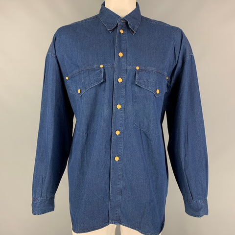 vintage VERSACE JEANS COUTURE Taille XL Indigo Coton Chemise à manches longues surdimensionnée