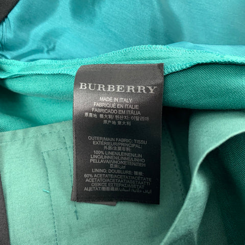 BURBERRY PRORSUM Spring 2015 Size 34 Aqua Green Linen Flat Front Dress Pants