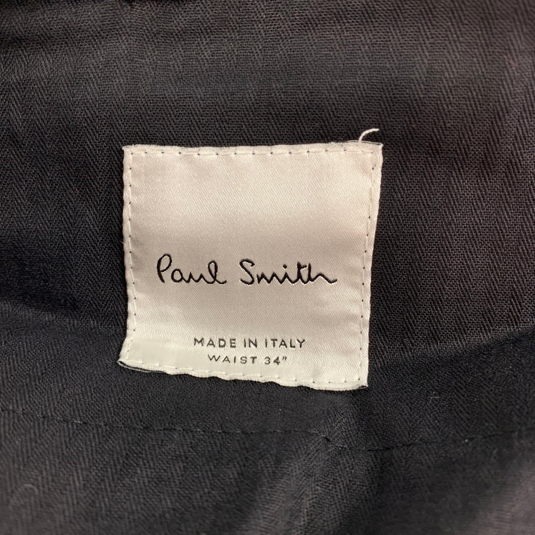 PAUL SMITH Size 34 Navy Plaid Wool Zip Up Dress Pants