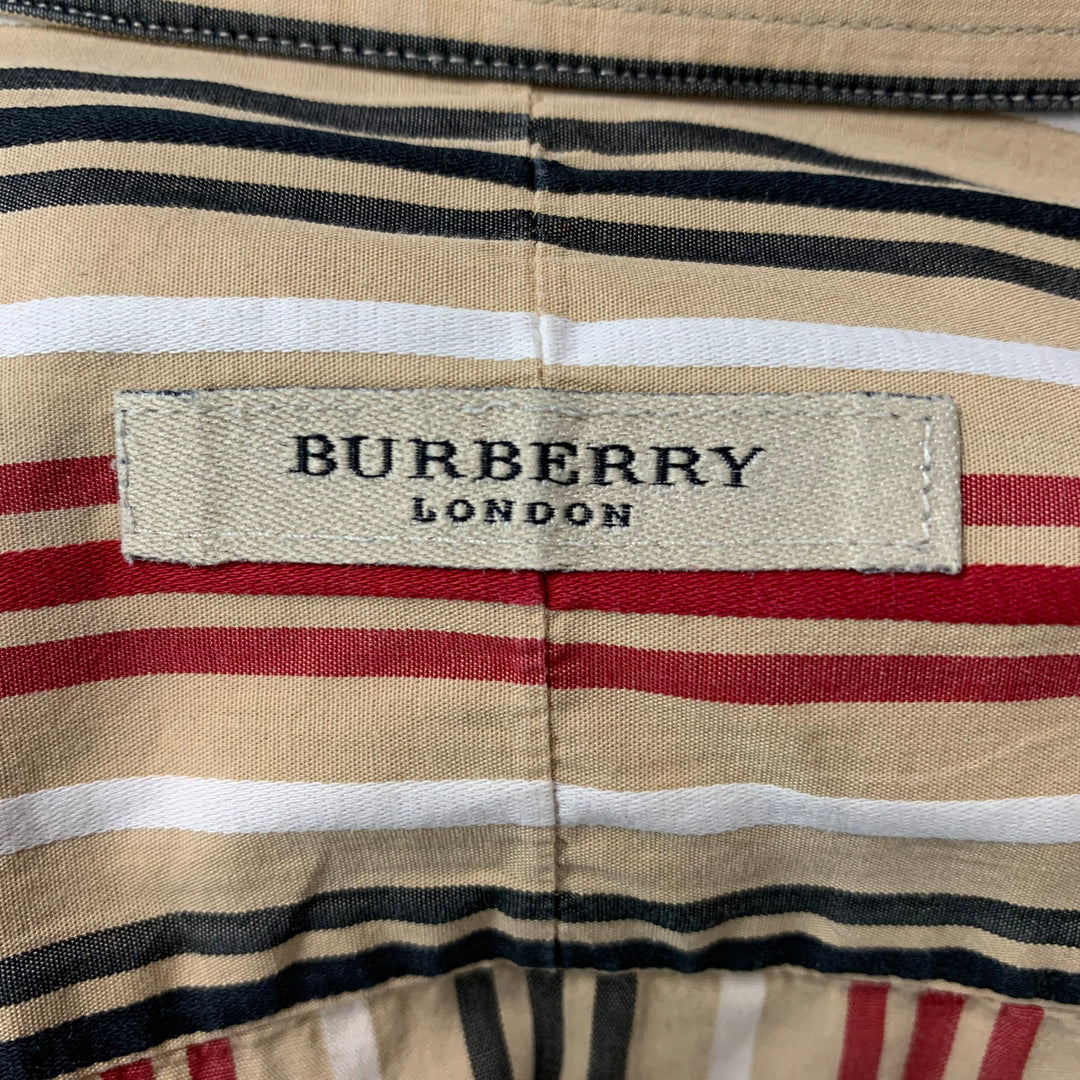BURBERRY LONDON Size L Beige Red Stripe  Button Down Long Sleeve Shirt