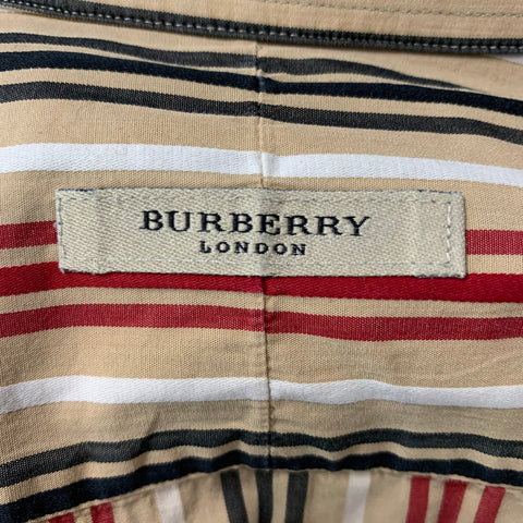BURBERRY LONDON Size L Beige Red Stripe  Button Down Long Sleeve Shirt