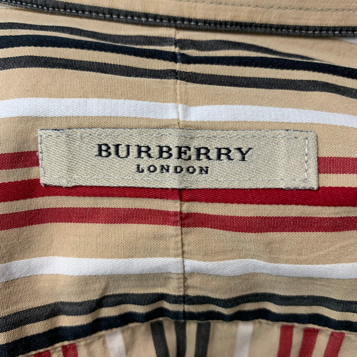 BURBERRY LONDON Size L Beige Red Stripe  Button Down Long Sleeve Shirt