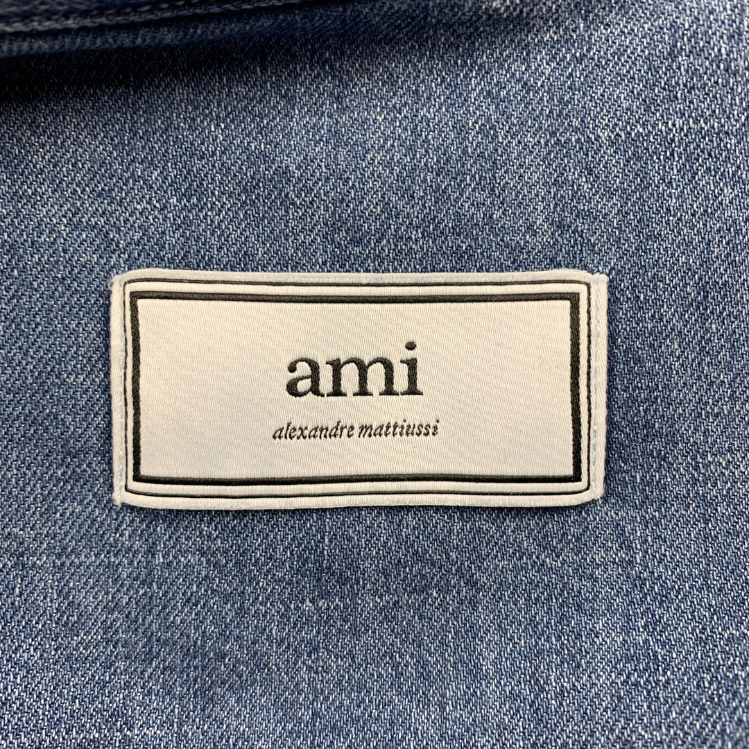 AMI by ALEXANDRE MATTIUSSI Camisa vaquera de manga corta con puntadas en contraste índigo talla S