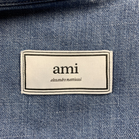 AMI by ALEXANDRE MATTIUSSI Size S Indigo Contrast Stitch Denim Short Sleeve Shirt
