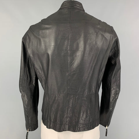 RELIGION Size XL Black Leather Zip Up Jacket