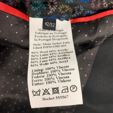 PS by PAUL SMITH Size 38 Navy & Black Paisley Wool / Acrylic Shawl Collar Sport Coat