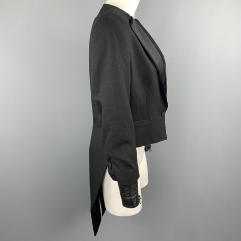 3.1 PHILLIP LIM Size XS Black Woven Tuxedo Lapel Leather Cuff Tails Jacket