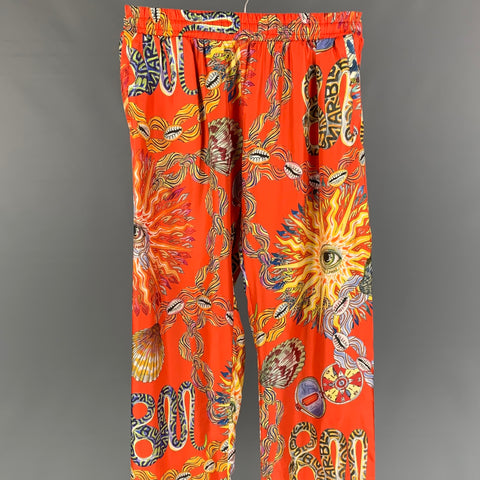 BLUEMARBLE Taille S Pantalon décontracté en soie imprimé multicolore avec ceinture élastique