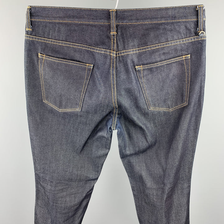 EDIFICE Size 34 Indigo Contrast Stitch Denim Zip Fly Jeans