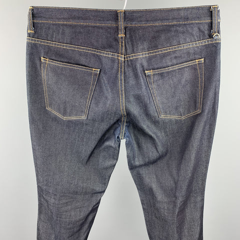 EDIFICE Taille 34 Indigo Contrast Stitch Denim Zip Fly Jeans