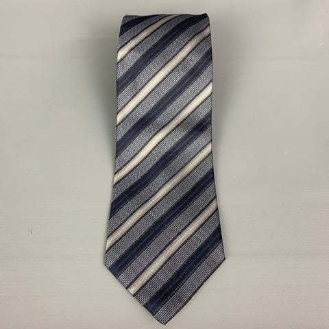 HUGO BOSS Charcoal, Black and Dark Blue Strip Silk Tie