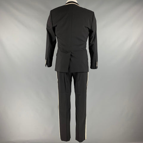 DOLCE & GABBANA Chest Size 38 Black White Solid Wool Blend Peak Lapel Suit
